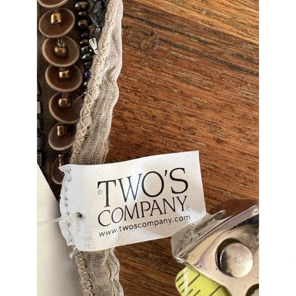 Two's Company Shear‎ Light Beige Beaded and Sequin Scarf Excellent Tags 56 X 5